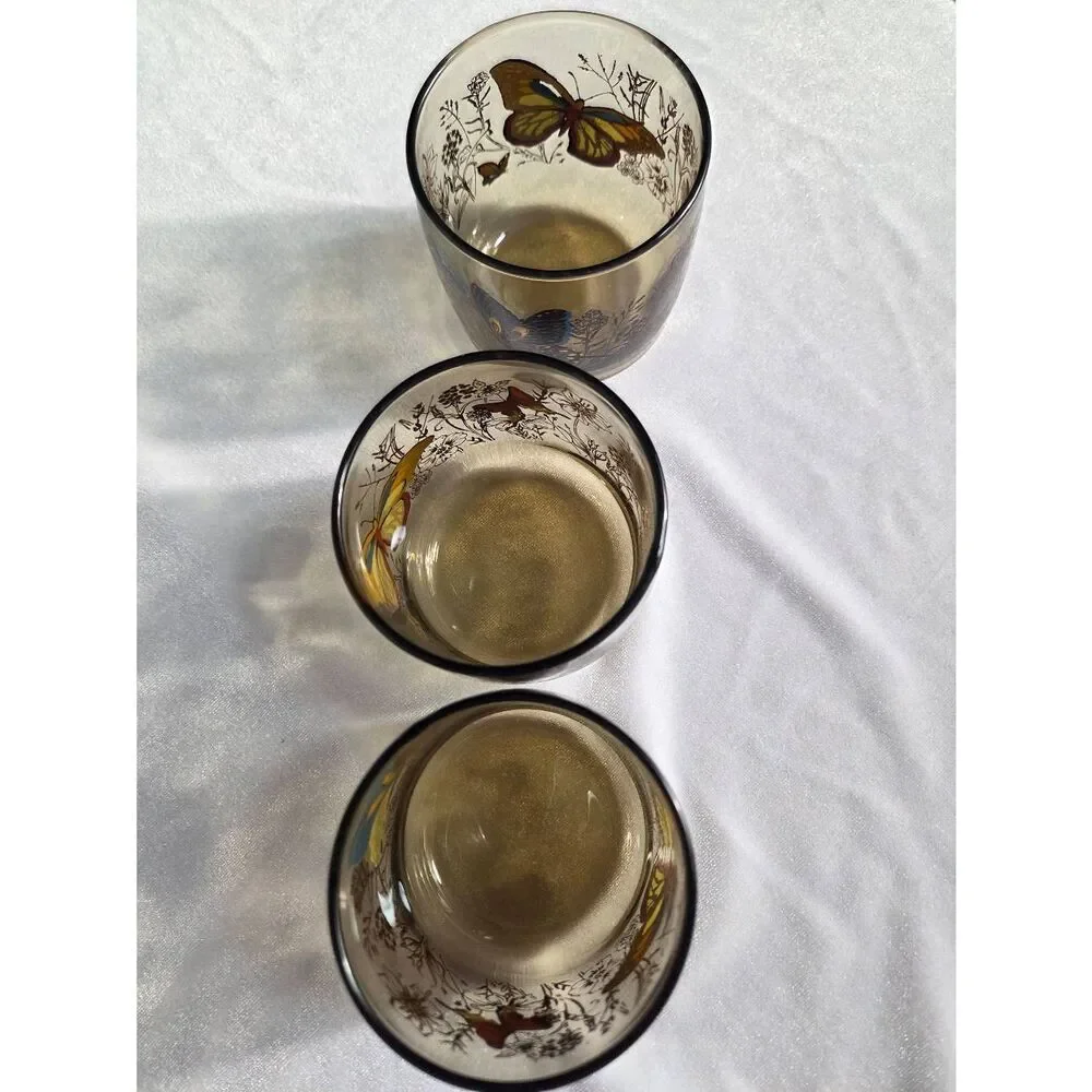Set of 3 VTG MCM Anchor Hocking Butterfly Juice Glasses